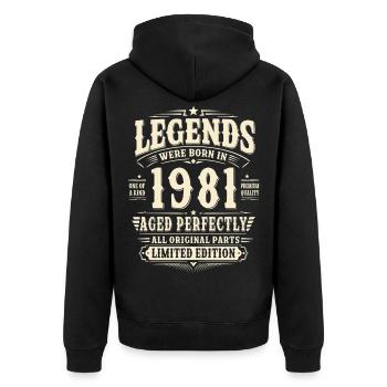 45. Geburtstag Geschenk Mann 1981 Vintage Retro - Unisex Premium Bio Zip Hoodie - Schwarz - Hinten - Nico (187cm)