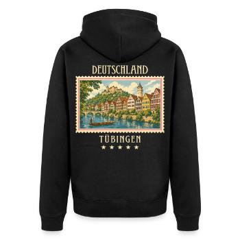 Deutschland Tübingen Vintage Reisemarke - Unisex Premium Bio Zip Hoodie - Schwarz - Hinten - Nico (187cm)