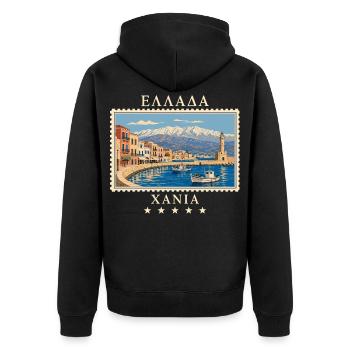 Griechenland Chania Vintage Reisemarke - Unisex Premium Bio Zip Hoodie - Schwarz - Hinten - Nico (187cm)