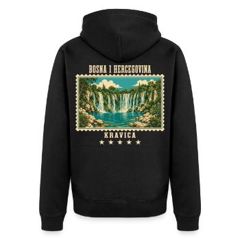 Bosnien und Herzegowina Kravica Vintage Reisemarke - Unisex Premium Bio Zip Hoodie - Schwarz - Hinten - Nico (187cm)