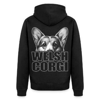 welsh_corgi_Font_Fashion - Unisex Premium Organic Zip Hoodie - black - Back - Nico (187cm)