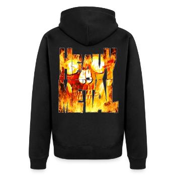 Flammender Schädel Heavy Metal Schriftzug - Unisex Premium Bio Zip Hoodie - Schwarz - Hinten - Nico (187cm)
