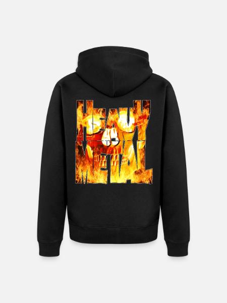 Flaming Skull Heavy Metal Lettering - Unisex Premium Organic Zip Hoodie - black