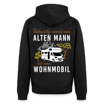 Unterschätze niemals alten Mann mit Wohnmobil - Unisex Premium Bio Zip Hoodie - Schwarz - Hinten - Nico (187cm)