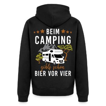 Beim Camping – Bier vor Vier! Wohnwagen - Unisex Premium Bio Zip Hoodie - Schwarz - Hinten - Nico (187cm)