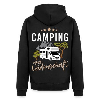 Camping aus Leidenschaft mit Wohnwagen in Natur - Unisex Premium Bio Zip Hoodie - Schwarz - Hinten - Nico (187cm)