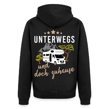Unterwegs und doch zuhause. Camping mit Wohnmobil - Unisex Premium Bio Zip Hoodie - Schwarz - Hinten - Nico (187cm)