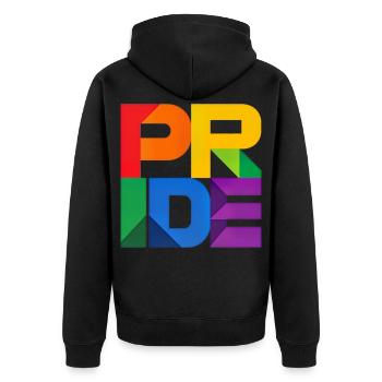 Pride Modern Block Design Regenbogen Schriftzug - Unisex Premium Bio Zip Hoodie - Schwarz - Hinten - Nico (187cm)