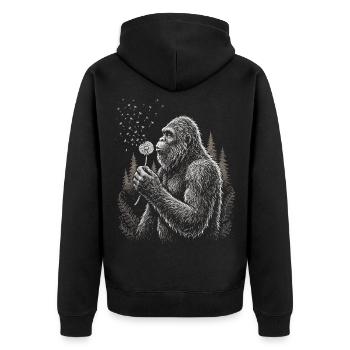 Bigfoot, Pusteblume, Löwenzahn, Naturliebhaber - Unisex Premium Bio Zip Hoodie - Schwarz - Hinten - Nico (187cm)