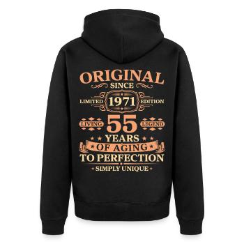 Original since 1971 Birthday 55 Years - Unisex Premium Bio Zip Hoodie - Schwarz - Hinten - Nico (187cm)