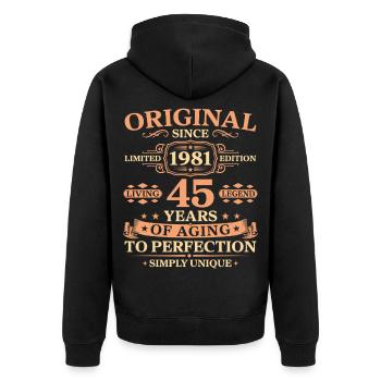 Original since 1981 Birthday 45 Years - Unisex Premium Organic Zip Hoodie - black - Back - Nico (187cm)