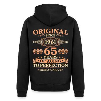 Original since 1961 Birthday 65 Years - Unisex Premium Bio Zip Hoodie - Schwarz - Hinten - Nico (187cm)
