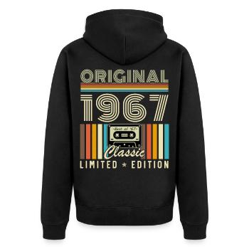 60 Jahre 1967 Vintage Retro Geburtstagsgeschenk - Unisex Premium Bio Zip Hoodie - Schwarz - Hinten - Nico (187cm)