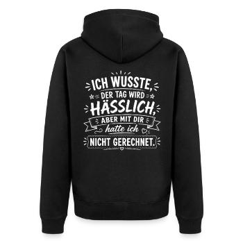 Mit dir hatte ich nicht gerechnet - Unisex Premium Bio Zip Hoodie - Schwarz - Hinten - Nico (187cm)