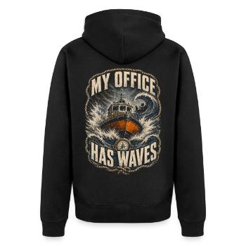 Küstenwache Rettungsschwimmer My Office Has Waves - Unisex Premium Bio Zip Hoodie - Schwarz - Hinten - Nico (187cm)