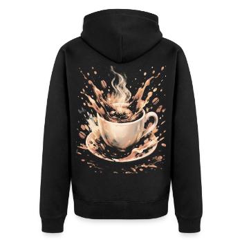 Hot Beans Art Splash Kaffeetasse - Unisex Premium Bio Zip Hoodie - Schwarz - Hinten - Nico (187cm)