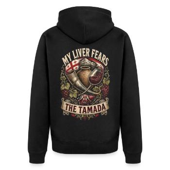 Georgien Georgier Tbilisi Sakartvelo Tamada - Unisex Premium Bio Zip Hoodie - Schwarz - Hinten - Nico (187cm)