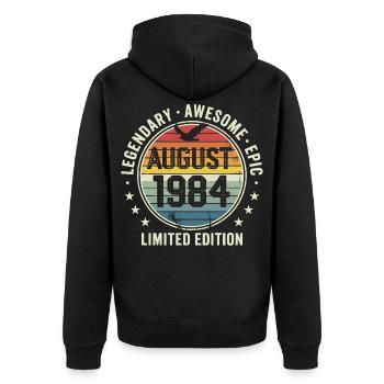 Legendäres Retro-Vintage-Jubiläum im August 1984 - Unisex Premium Bio Zip Hoodie - Schwarz - Hinten - Nico (187cm)