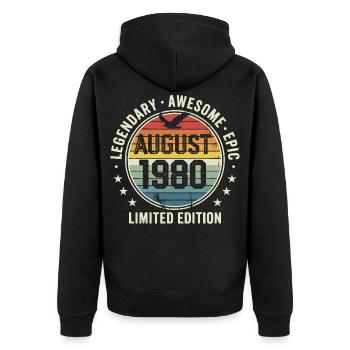 Legendäres Retro-Vintage-Jubiläum im August 1980 - Unisex Premium Bio Zip Hoodie - Schwarz - Hinten - Nico (187cm)