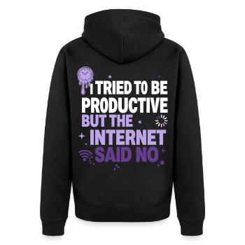 I Tried to Be Productive - Unisex Premium Bio Zip Hoodie - Schwarz - Hinten - Nico (187cm)