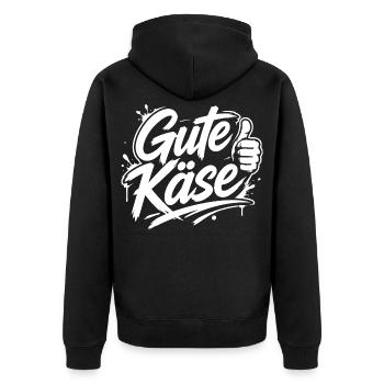 Gute Käse | Cooler Graffiti Spruch | Jugendwort - Unisex Premium Bio Zip Hoodie - Schwarz - Hinten - Nico (187cm)