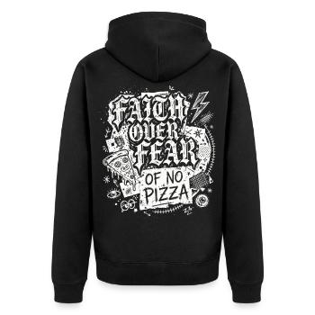 Faith Over Fear of No Pizza - Unisex Premium Bio Zip Hoodie - Schwarz - Hinten - Nico (187cm)