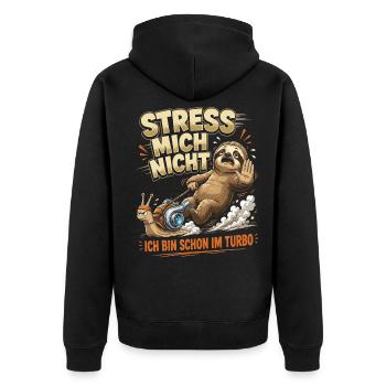 Nicht hetzen Faultier - Lustiges Chill & Spruch  - Unisex Premium Bio Zip Hoodie - Schwarz - Hinten - Nico (187cm)