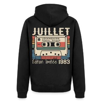 Juillet 1983 Cadeau Anniversaire Juillet 1983  - Veste à capuche bio Premium Unisexe - noir - Dos - Nico (187cm)