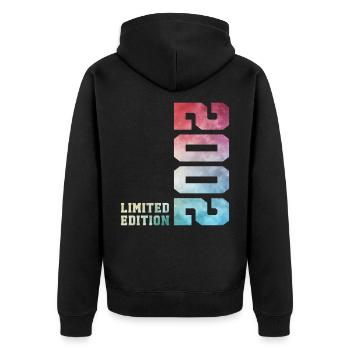 24. Geburtstag Limited Edition 2002 Jahrgang 2002 - Unisex Premium Bio Zip Hoodie - Schwarz - Hinten - Nico (187cm)