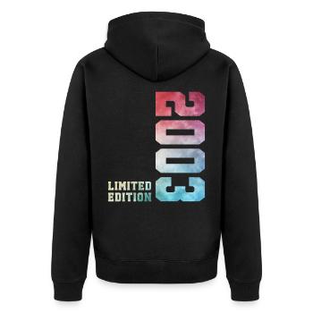 23. Geburtstag Limited Edition 2003 Jahrgang 2003 - Unisex Premium Bio Zip Hoodie - Schwarz - Hinten - Nico (187cm)