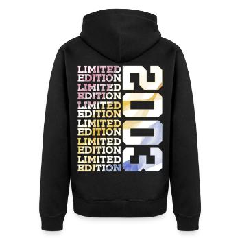 LIMITED EDITION 2003 - 23 JAHRE - 23. GEBURTSTAG - Unisex Premium Bio Zip Hoodie - Schwarz - Hinten - Nico (187cm)