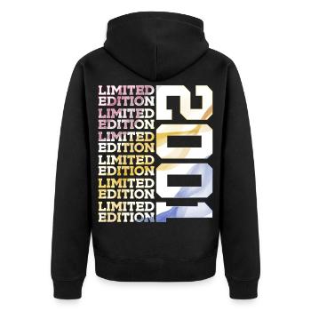 LIMITED EDITION 2001 - 25 JAHRE - 25. GEBURTSTAG - Unisex Premium Bio Zip Hoodie - Schwarz - Hinten - Nico (187cm)