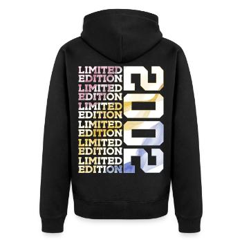 LIMITED EDITION 2002 - 24 JAHRE - 24. GEBURTSTAG - Unisex Premium Bio Zip Hoodie - Schwarz - Hinten - Nico (187cm)