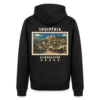 Albanien Gjirokastër Vintage Reisemarke - Unisex Premium Bio Zip Hoodie - Schwarz - Hinten - Nico (187cm)