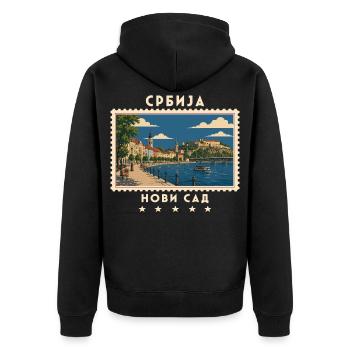 Serbien Novi Sad Vintage Reisemarke - Unisex Premium Bio Zip Hoodie - Schwarz - Hinten - Nico (187cm)