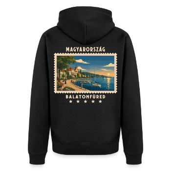 Ungarn Balatonfüred Vintage Reisemarke - Unisex Premium Bio Zip Hoodie - Schwarz - Hinten - Nico (187cm)