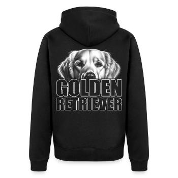 Golden Retriever Porträt mit Schriftzug - Unisex Premium Bio Zip Hoodie - Schwarz - Hinten - Nico (187cm)