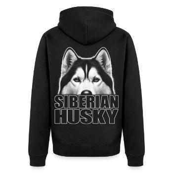 Husky Porträt mit Schriftzug Siberian Husky - Unisex Premium Bio Zip Hoodie - Schwarz - Hinten - Nico (187cm)
