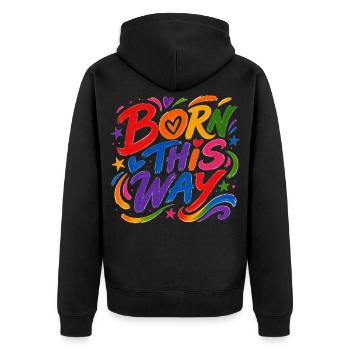 Born This Way Regenbogen CSD Pride Spruch - Unisex Premium Bio Zip Hoodie - Schwarz - Hinten - Nico (187cm)