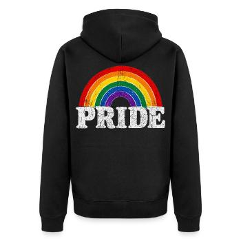 Pride Rainbow Vintage Regenbogen Shirt Sticker - Unisex Premium Bio Zip Hoodie - Schwarz - Hinten - Nico (187cm)
