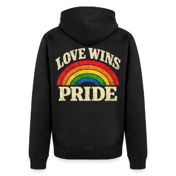 Love Wins Pride Regenbogen CSD LGBTQ Community - Unisex Premium Bio Zip Hoodie - Schwarz - Hinten - Nico (187cm)