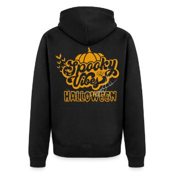Spooky Vibes Halloween Kürbis Fledermaus Design - Unisex Premium Bio Zip Hoodie - Schwarz - Hinten - Nico (187cm)
