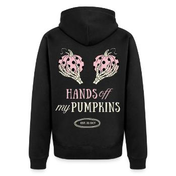 Hands Off My Pumpkins Halloween Kürbis Geschenk - Unisex Premium Bio Zip Hoodie - Schwarz - Hinten - Nico (187cm)