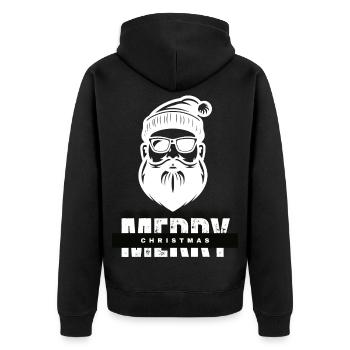 Merry Christmas Weihnachtsmann Geschenk - Unisex Premium Bio Zip Hoodie - Schwarz - Hinten - Nico (187cm)