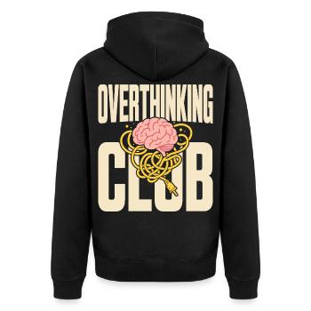 Overthinking Club mit Gedankenchaos - Unisex Premium Bio Zip Hoodie - Schwarz - Hinten - Nico (187cm)
