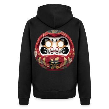 Blumenkreis-Daruma im Feststil Daruma Origami - Unisex Premium Bio Zip Hoodie - Schwarz - Hinten - Nico (187cm)