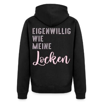 Haare Locken Eigenwillig - Unisex Premium Bio Zip Hoodie - Schwarz - Hinten - Nico (187cm)