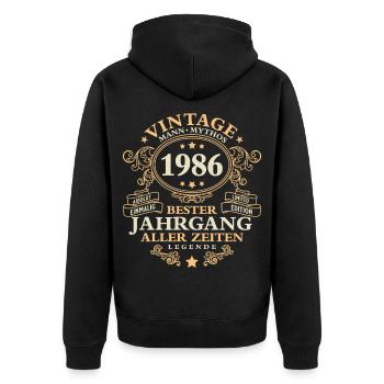Vintage 1986 Jahrgang Mann 40. Geburtstag - Unisex Premium Bio Zip Hoodie - Schwarz - Hinten - Nico (187cm)
