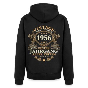 Vintage 1956 Jahrgang Mann 70. Geburtstag - Unisex Premium Bio Zip Hoodie - Schwarz - Hinten - Nico (187cm)