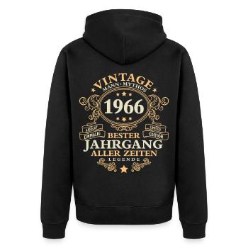 Vintage 1966 Jahrgang Mann 60. Geburtstag - Unisex Premium Bio Zip Hoodie - Schwarz - Hinten - Nico (187cm)